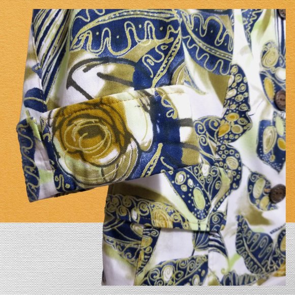 Women's 3/4 Sleeve Designer Blazer Europe's Neula Casual Jacket, Green Floral - Picture 4 of 8